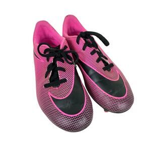 Nike Jr Bravata II FG Pink Black Lace Up Rubber Soccer Cleats Size Youth 3